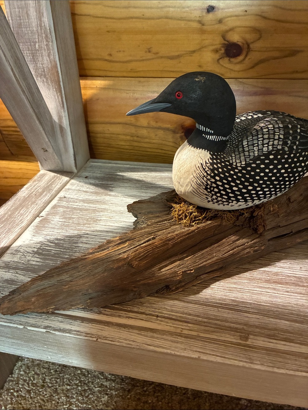 Vintage Loon Decoy Figurine Hand Painted Black & White Bird Decor Rustic Cabin - Picture 8 of 12